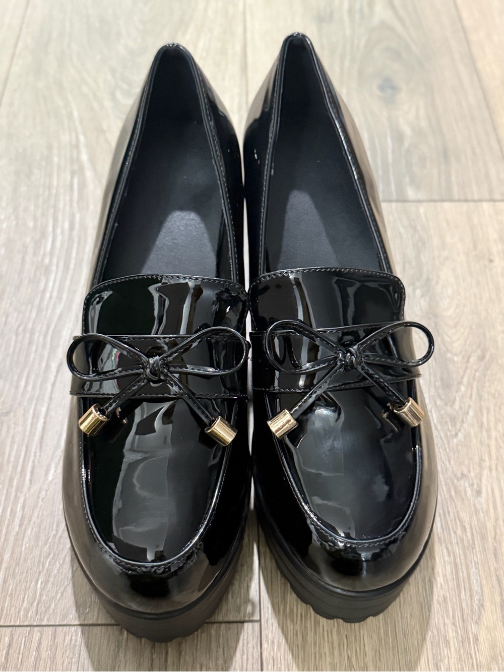 Platform Chunky Heel Loafer - Black Patent - Picture 2 of 7